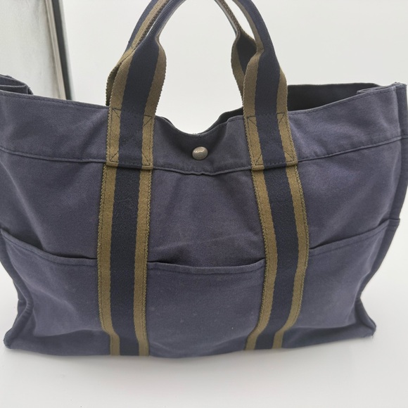 HERMES Fourre Tout Tote Bag, Navy and Olive. - Picture 3 of 10